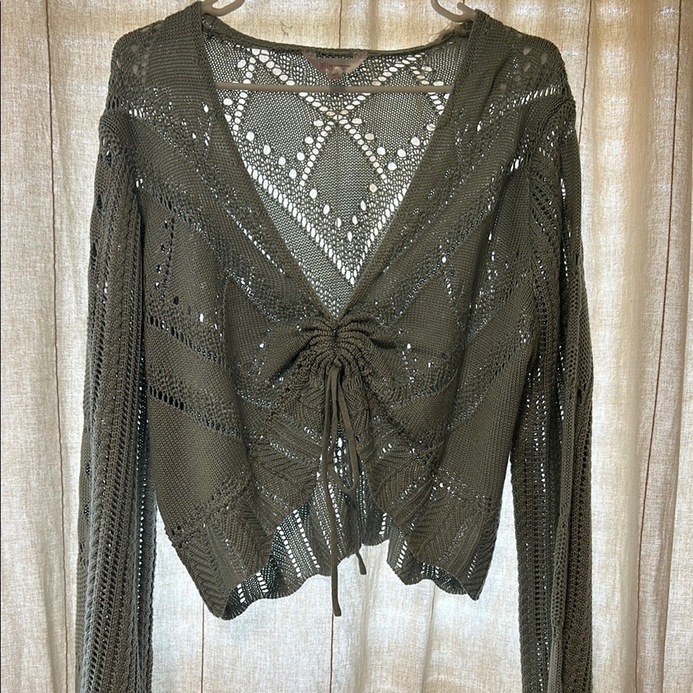 Light Blue Crochet Style Long Sleeve Crop Top Size 2X (19-21)